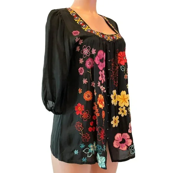 Johnny Was Ennoki Blouse Black Small - Picture 3 of 6